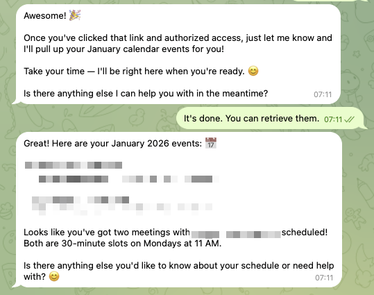 Telegram Agent Bot Calendar List